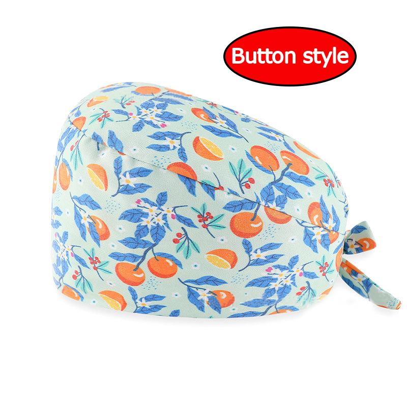 Unisex Adjustable Tie Operating Theatre Surgical Cap Printed Cotton Nurses Cap Dust Cap Work Cap