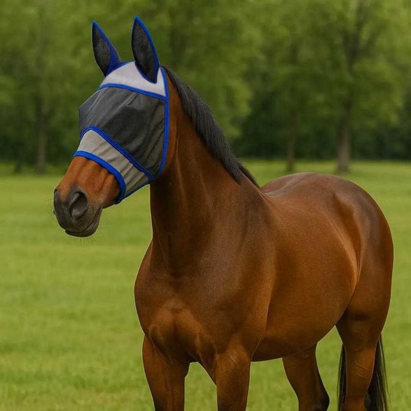 Maschera Protettiva Traspirante per Cavalli Copricapo per Cavallo Maschera Professionale Anti-Mosche per Cavalli Maschera Comoda ad Asciugatura Rapida per Cavalli