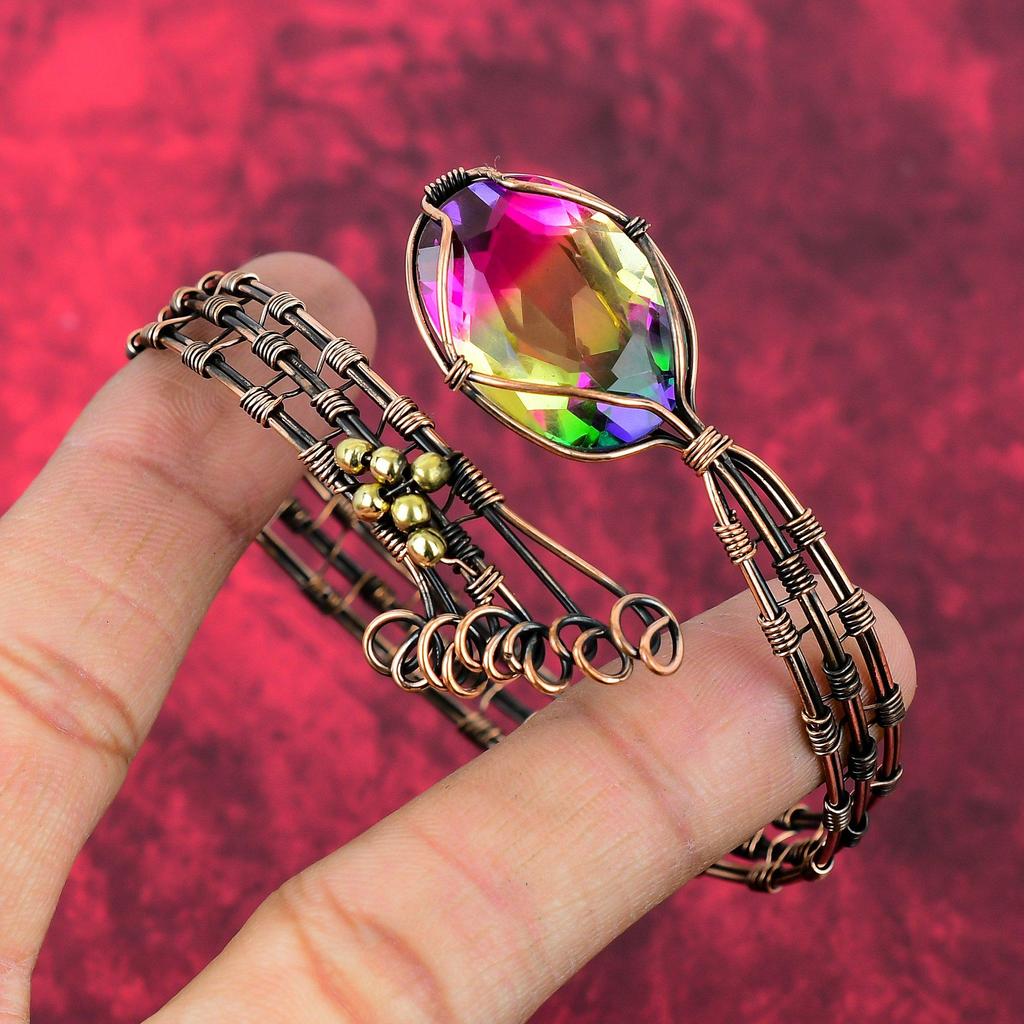Faceted Multi Tourmaline Bangle Copper Wire Wrapped Handmade Bangle Gemstone Cuff Bracelet Adjustable Bangle Copper Jewelry Gifts For Mother