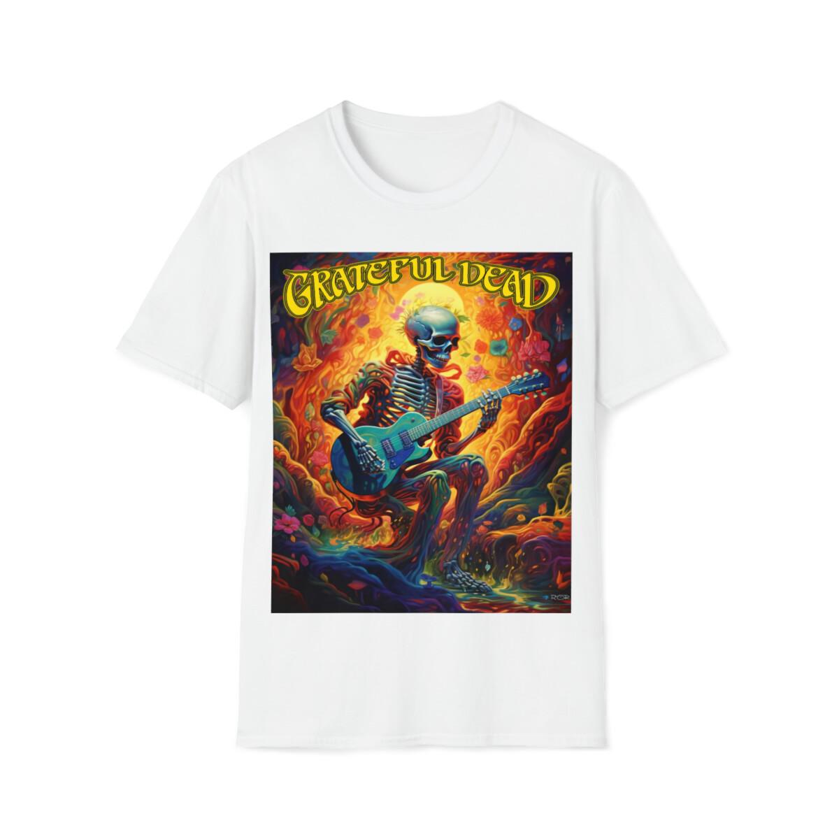 Soft Cotton T-Shirt. Skelton Guitar player/ 70 s Rock Grateful Dead S разноцветный
