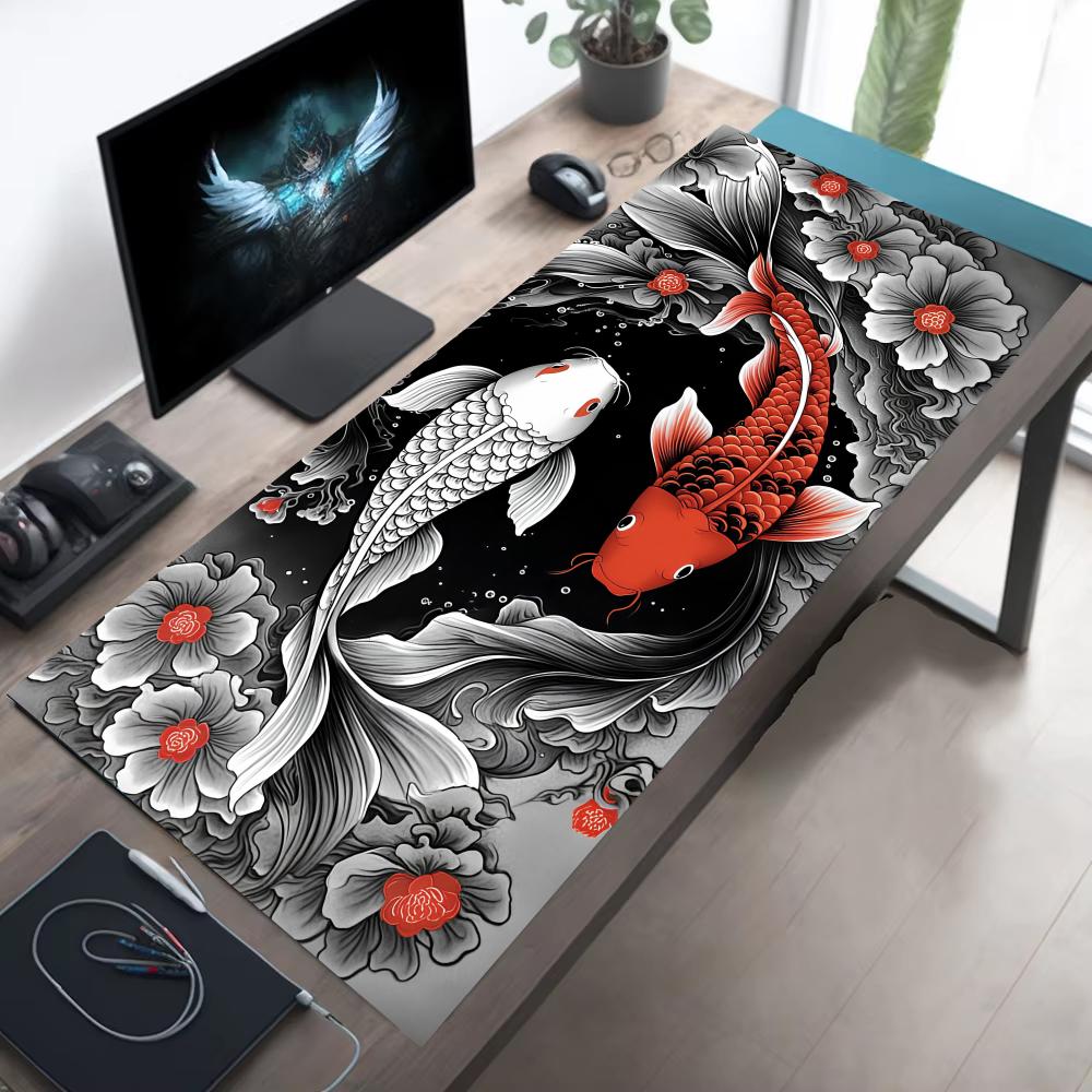 Japanese Koi Design Mouse Pad XXL Large Desk Mat Gaming Office Anti Slip Rubber Base Keyboard Mat Durable Computer Accessories