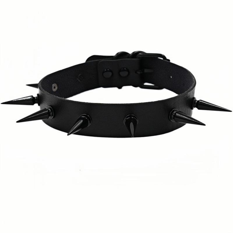 

Gothic Spiked Choker 5CM PU Leather Collar for Women Punk Style Wide Adjustable Necklace Club Stage Party Jewelry чёрный