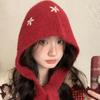 Sweet Knitted Balaclava Hat Embroidered Flowers Pullover Cap Casual Neck Collar Beanies Cap  Girls
