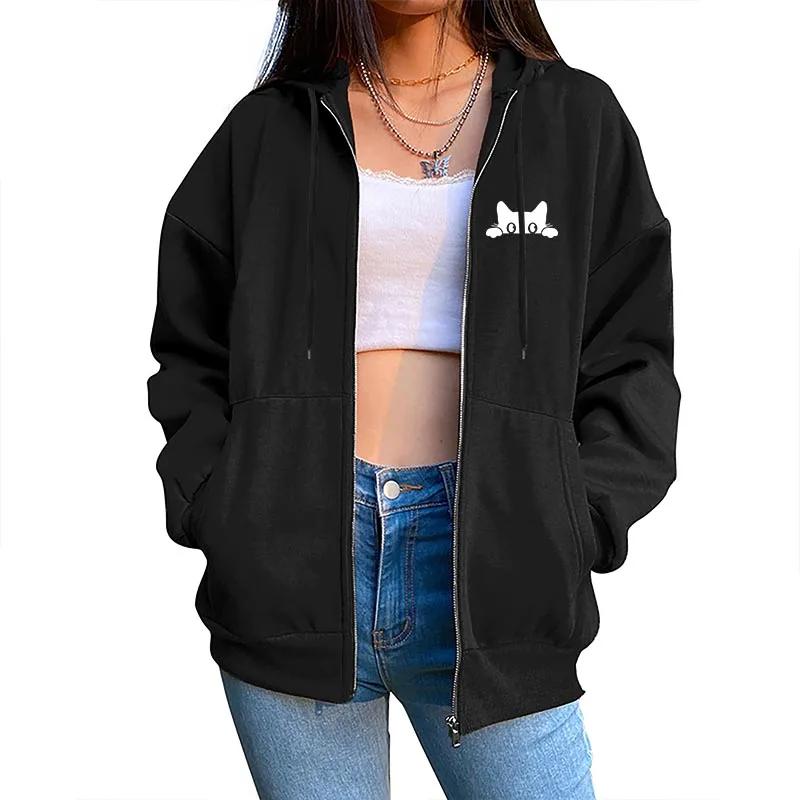 2025 New Womens Zipper Cardigan Hooded Sweatshirt Printing Outfits Fashion Casual Jogging Top Clothing Lady Versatile Sport Coat