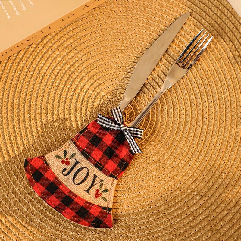 Plaid Christmas Stocking Knife And Fork Set Table Decoration Embroidery Christmas Props Knife And Fork Set Christmas Decoration Ornaments