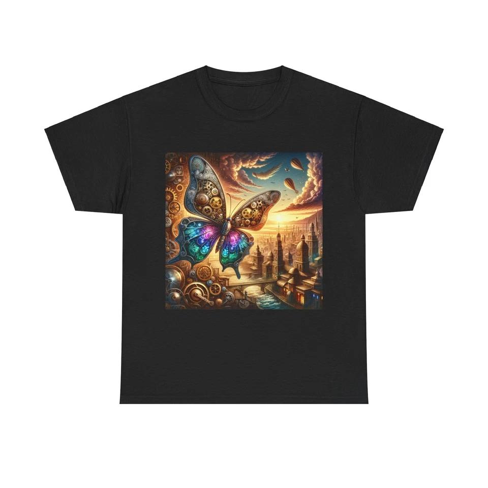 Unisex Adult T Shirt Steampunk Butterfly Mechanical Artwork City L