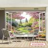 2D Beautiful Garden View Through White Window Photography Backdrop