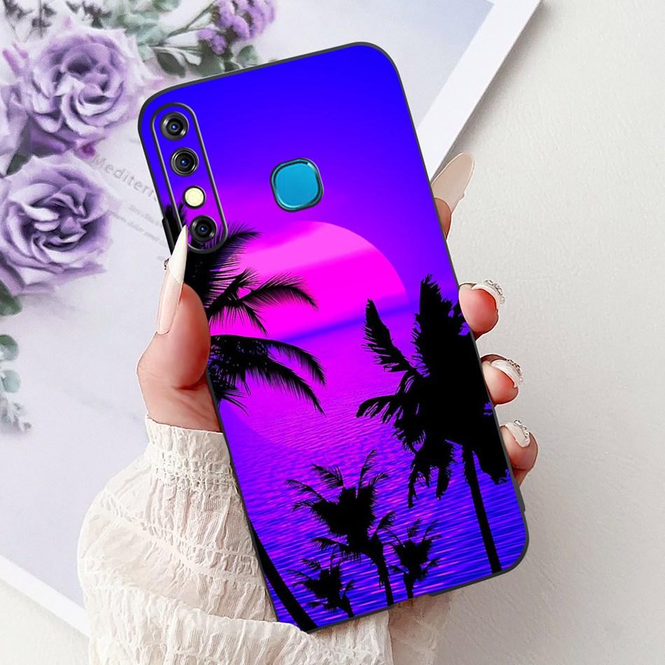 For Infinix Hot 8 Phone Case Hot 8 Lite Hot8 X650 X650C X650B X650D Elegant Floral Cat Pattern Black Silicone Soft TPU Cases