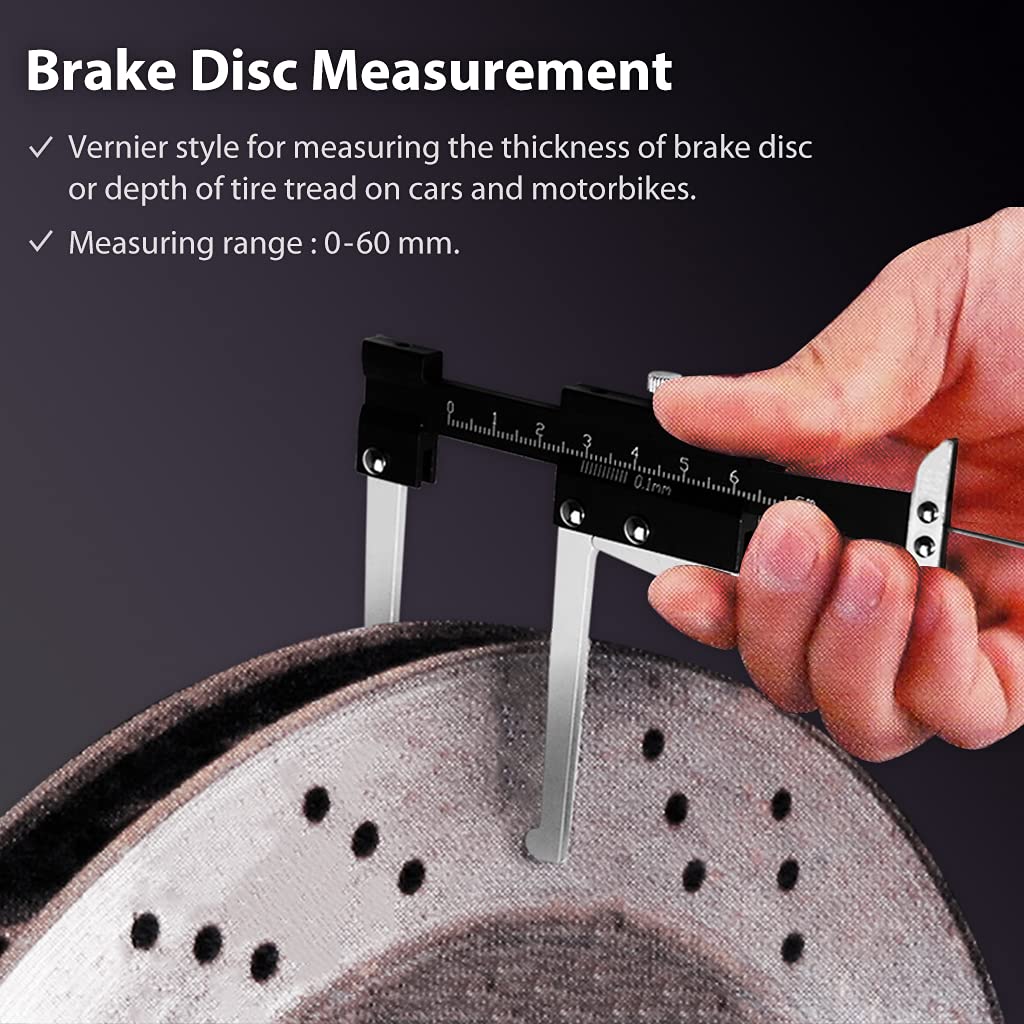 Car Brake Disc Depth Gauge Rolls and Tire Tread Depth Gauge 0-60mm Metric Caliper