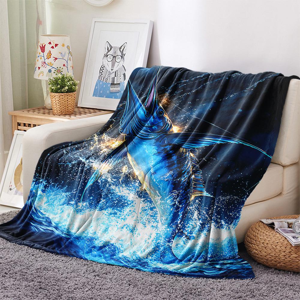Tuna Print Flannel Blanket, High quality Comfortable for All Seasons, Home Decor, Warmth and Comfort, Perfect for Christmas Gifts