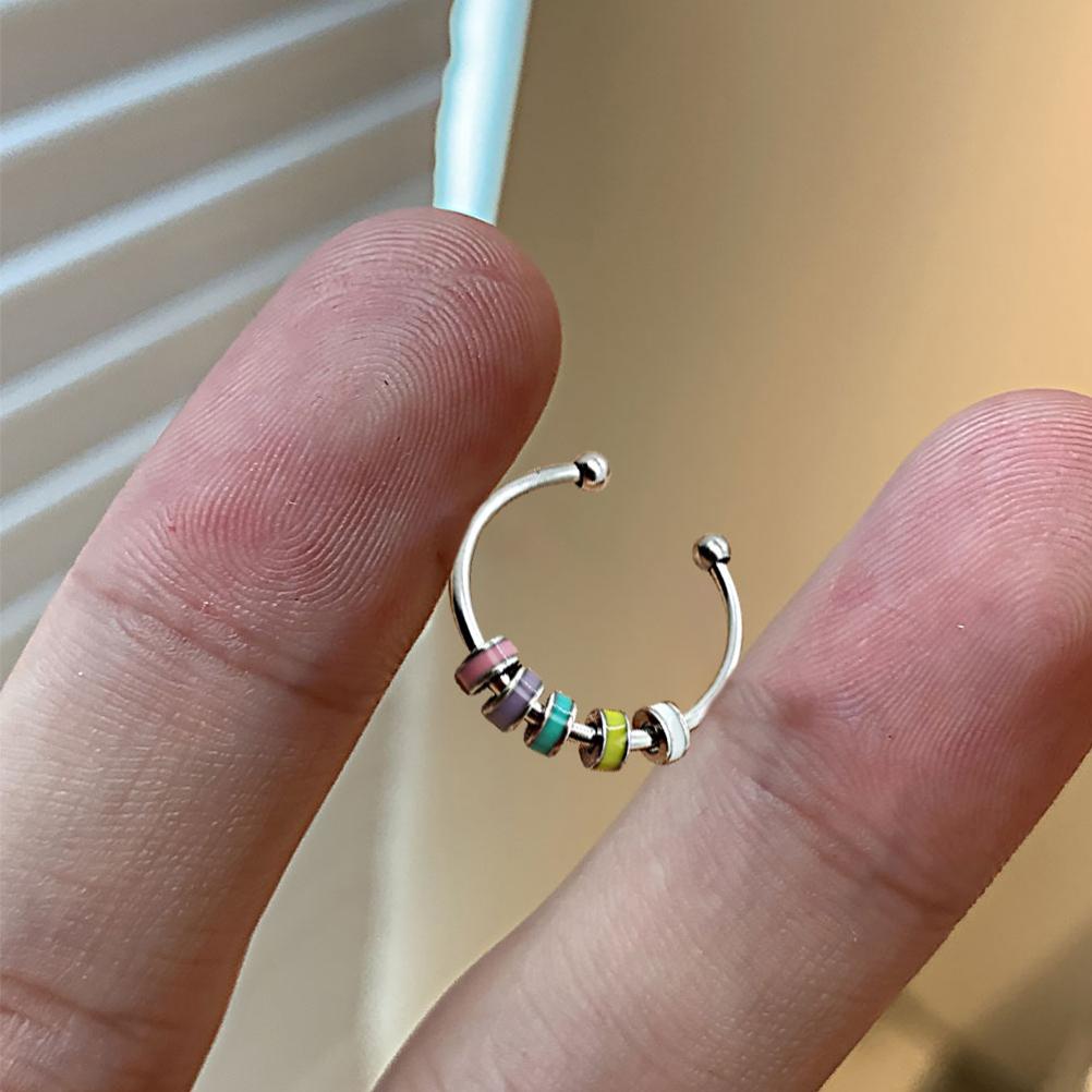 Rotační smaltovaný prsten 316L nerezová ocel Úzkostný prsten na prst s korálky Otevřený prsten Prsten pro úlevu od úzkosti pro ženy dívky