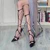 2025 Sexy Black Pointed Toe Rome Women Shoes Cross-tied Fashion Show Women's Shoes Thin Heels Hand-made Buckle Zapato De Mujer