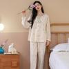 2025 Frühling/Sommer Reine Baumwolle Umstandspyjama für die Zeit nach der Geburt und zum Stillen - Atmungsaktiver Langarm-Cardigan Homewear
