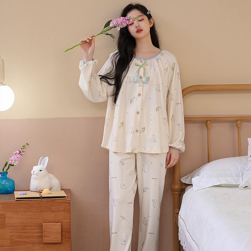 2025 Frühling/Sommer Reine Baumwolle Umstandspyjama für die Zeit nach der Geburt und zum Stillen - Atmungsaktiver Langarm-Cardigan Homewear