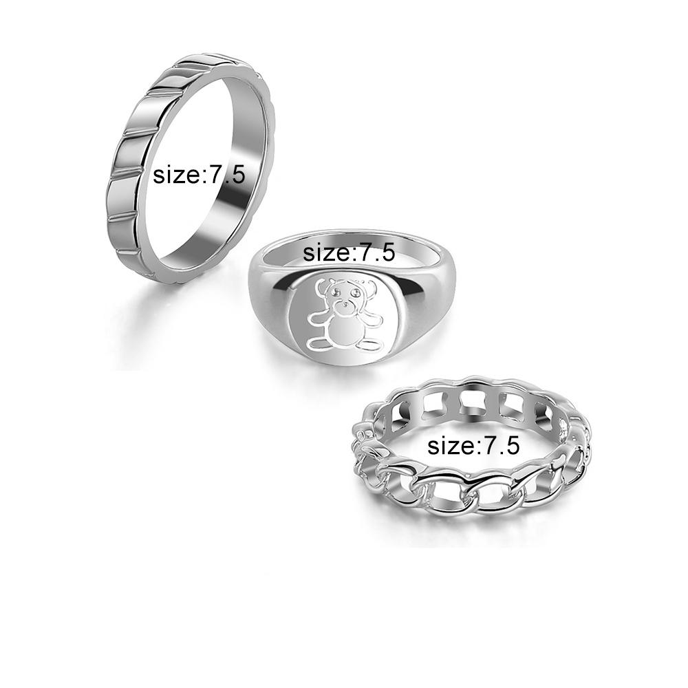 

Винтажное металлическое геометрическое кольцо с медведем серебряного цвета для женщин, модные массивные ювелирные изделия, подарки 3pcs