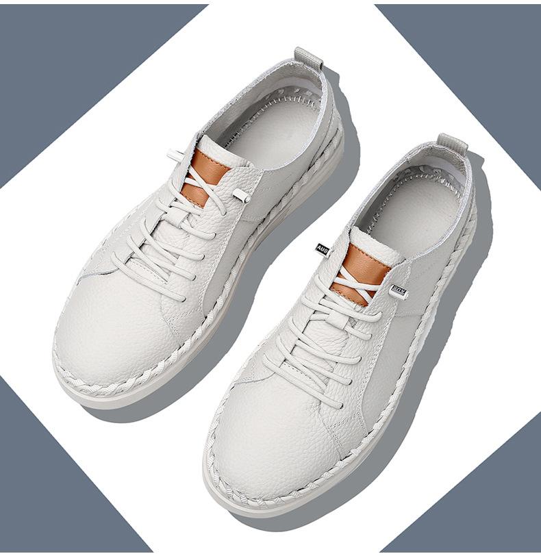 New Shoes for Men Cow Leather Casual Shoes Fashion Stitch Flat Skateboard Shoes Concise Slip-on Sneaker