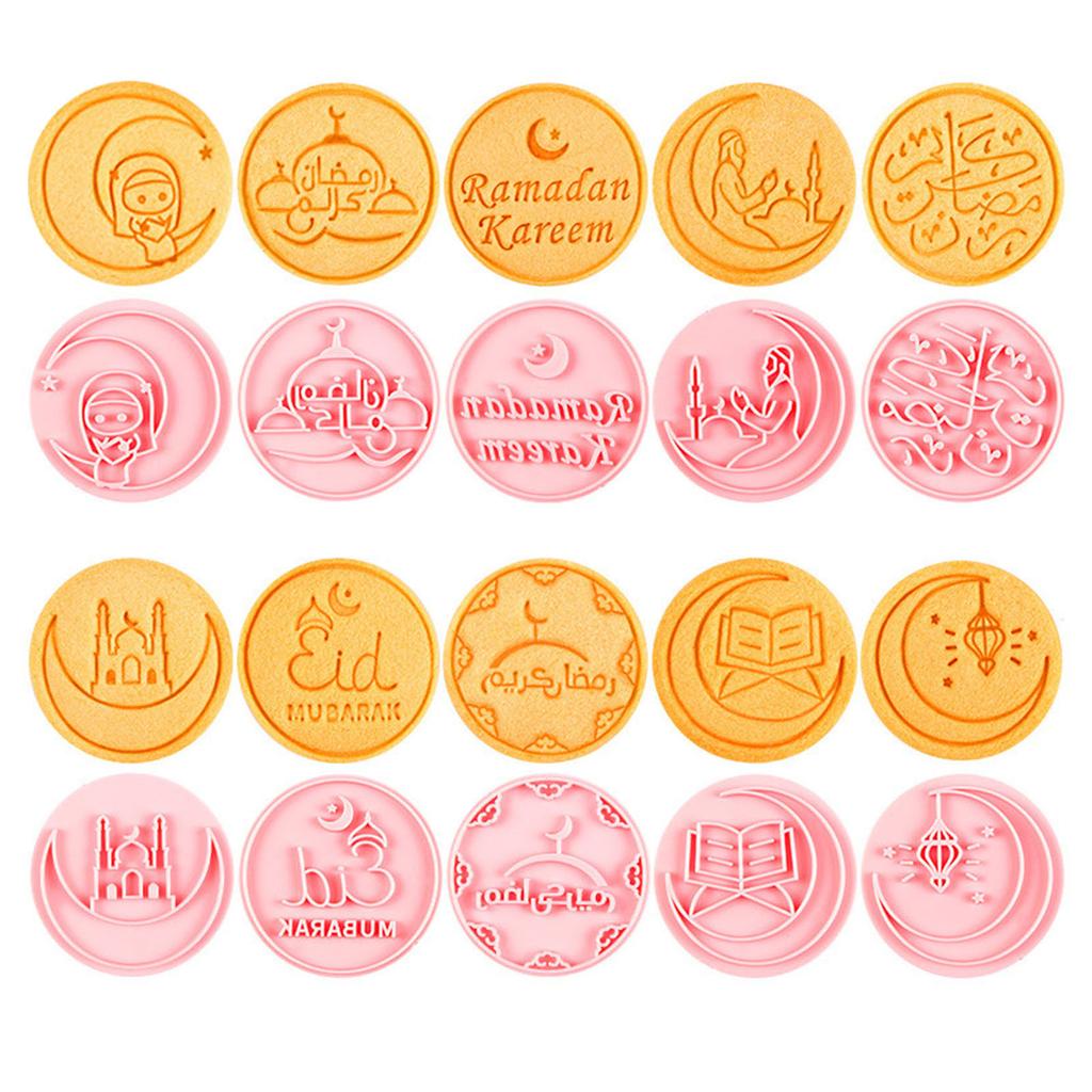 10Pcs Eid Mubarak Cookie Cutters Set Islamic Muslim Festival Party Pressable Biscuits Mold DIY Cookie Stamps Baking Tool