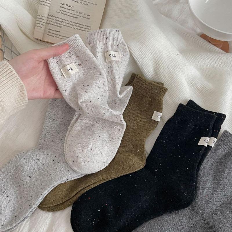 Chaussettes Tube Pile Laine Standard Épaissies Chaudes Couleur Unie Automne et Hiver pour Femme