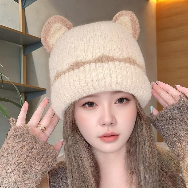 Women S Knit Hat With Panda Ears Warm Cute Korean Japanese Style