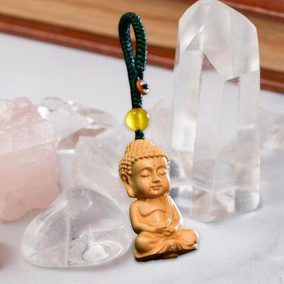Mini Dřevěná Klíčenka Buddha Šťastný Přívěsek Závěsná Ozdoba 2,8 palce Dlouhá pro Muže Ženy