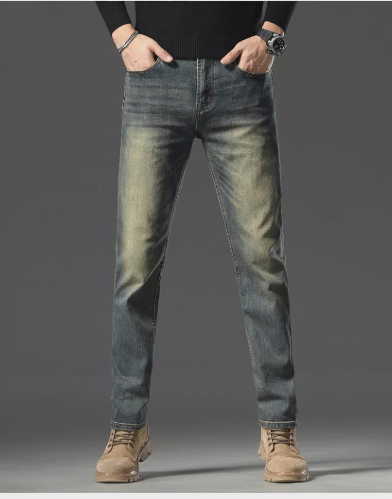 Men's Slim Fit Stretch Jeans - Trendy Mid-High Waist Straight Trousers for Spring & Autumn