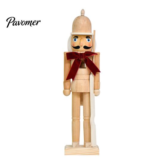 Christmas Holiday Tabletop Decorations Nutcracker Ornaments, Wooden Neutral Figures with Velvet Bow, DIY Decorative Soldier Statues Ornament