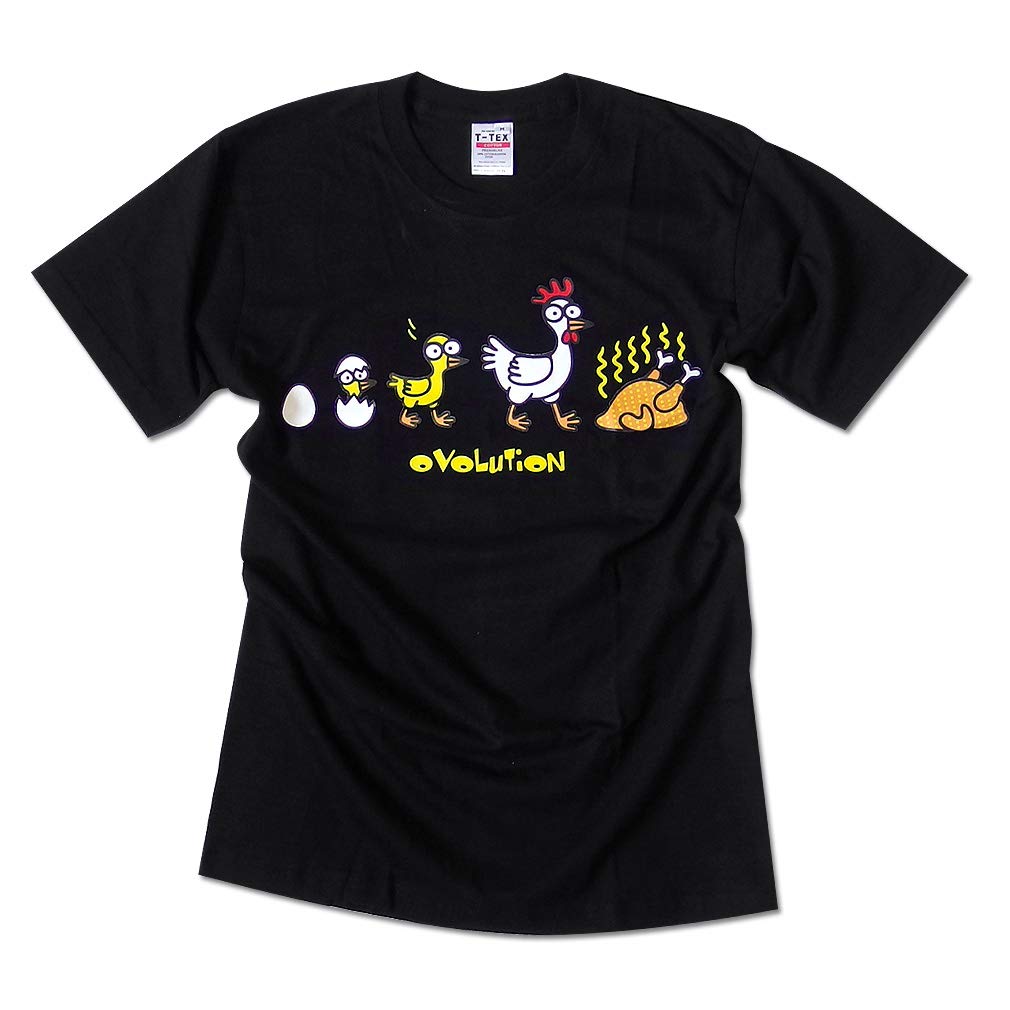 

Funny Short Sleeve T-Shirt, Chicken Life, Evolution, Food Chain, Matching Look, Black, Size M