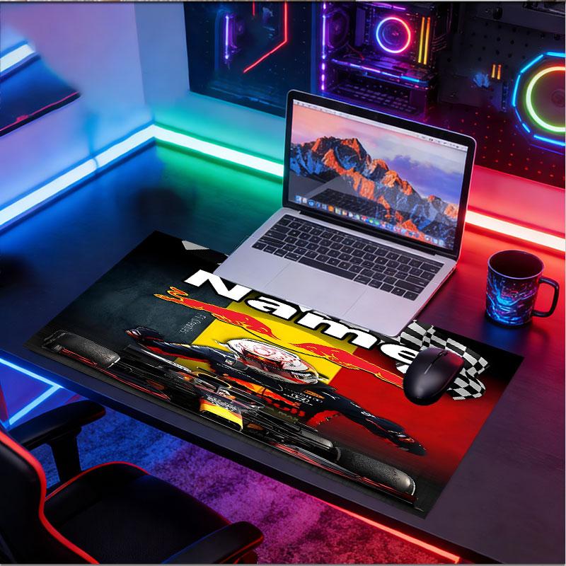Custom Name Personalized Red Bull Racing Pattern Mousepad, Laptop PC Desk Mat, Decorative Desk Mat for Home Keyboard Pad Gift