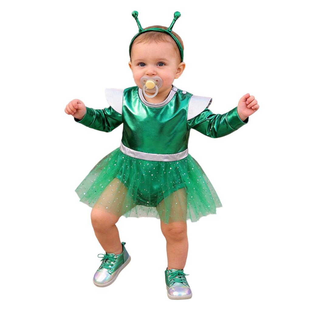 Dívčí Cosplay Šaty Mimozemšťan Dlouhý Rukáv Zapínání na Knoflíky v Rozkroku Flitrovaný Tyl Metalické Barevné Bloky s Čelenkou pro Tematickou Párty