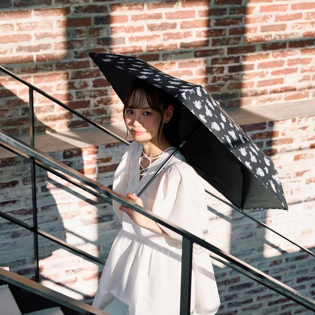estaa Sun and Rain Rose Heat Sun UV Black (Esta) Women's Parasol, Umbrella, Foldable, Plain/Floral Pattern, Shielding, Protection, Cut, 50cm,