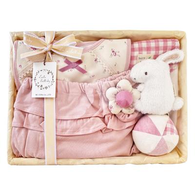 Lulu ninna nanna Bisera Seisakusho Set Regalo per Bambino Coniglio Raccolta Fiori Cesto Medio Set Rosa Fatto in Giappone Regalo per Bambino 6 Pezzi