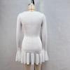 Women's 2024 Autumn/Winter Solid Color Low Neck Long Sleeve Ruffle Dress