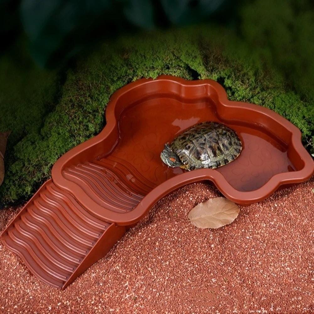 Anti-Slip Base Turtle Soaking Tub with Ramp Turtle Water Pool Reptile Bathing Pool  For Tortoise