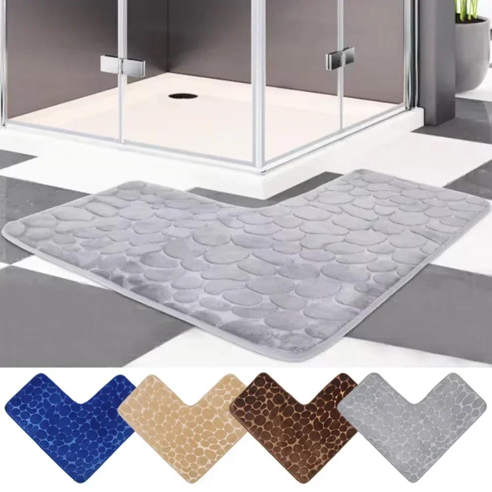 Tappetino Angolare a L per Bagno, Tappetino Antiscivolo a Forma di Ciottolo per WC, Morbido Assorbente Lavabile in Macchina, Tappetino per Pavimento, Angolo Vasca, Tappetino per Doccia