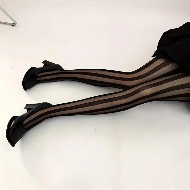 Collant da Donna Vintage Sexy Trasparenti a Righe Verticali Larghe Calzetteria Classica Retrò