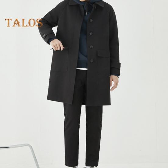 Herren Windjacke Revers Langarm Freizeitmantel Herbst Winter Mittellange Oberbekleidung Einfarbig Lockere Passform Täglicher Arbeitsmantel mit Taschen