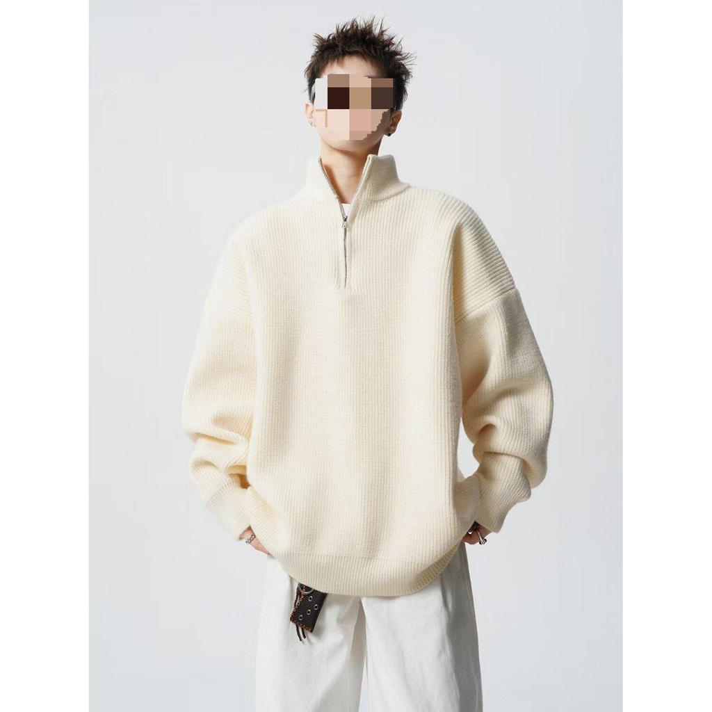 Men's Oversized Half-Zip Knit Sweater for Autumn/Winter