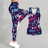 Heart Shaped Pattern Print Yoga Outfit for Women Fashion Workout Leggings Fitness Sports Casual Yoga Set Sports Suit Valentine's Day Exclusive