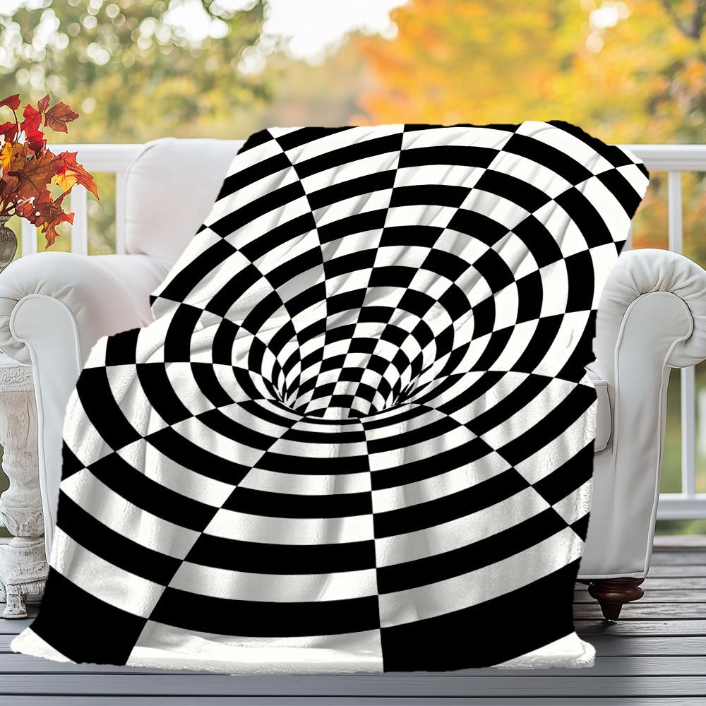 1PC Checkerboard TunnelOutdoor Flannel Blanket - Soft Plush Decor for Picnics, Camping, Bedroom, Playroom, Office, or Lunch Break 1369A