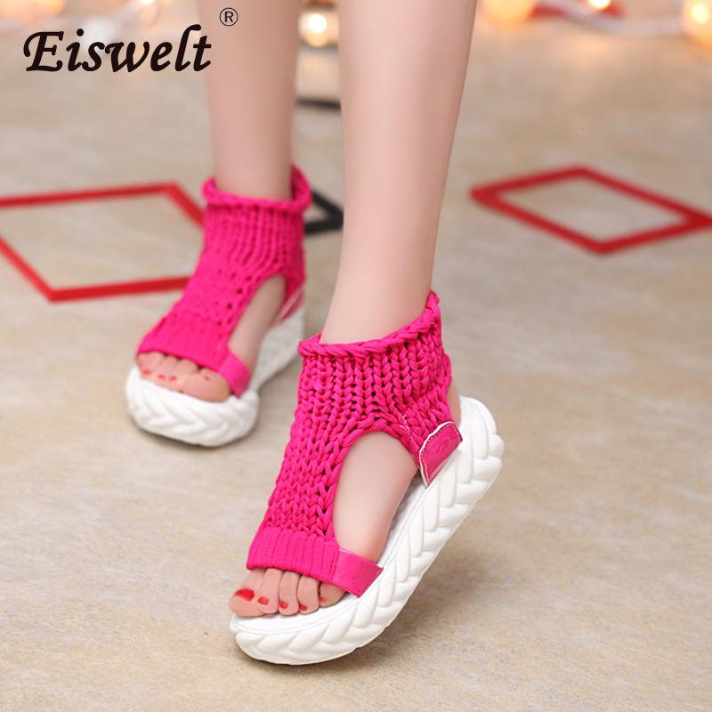 Women Casual Sandals Summer Thick-bottomed Knitting Shoes Sandal Gladiator Bottom Rome
