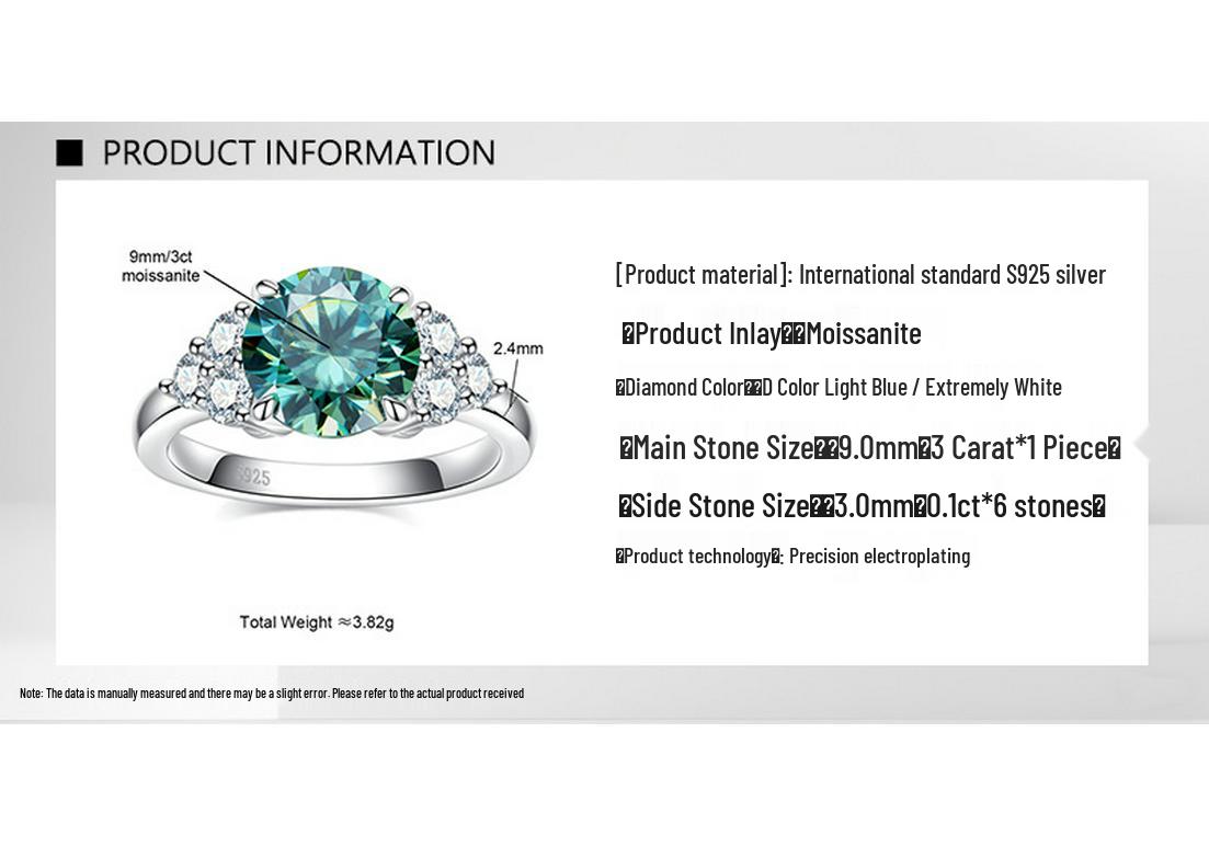 

Exclusive Luxury 925 Sterling Silver 3 Carat Color Moissanite Proposal Ring US Size 9/Inner Diameter 18.9mm