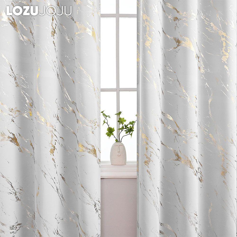 1 Stück LOZUJOJU 80% Verdunkelungsmodische und minimalistische Vorhänge mit goldener und Marmorstruktur für Wohnzimmer Schlafzimmer Balkonfenster Heimdekoration