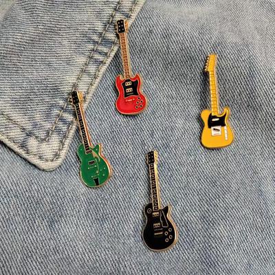 Gold-Plated Classic Electric Guitar Enamel Brooch - Collector's Badge for Band Enthusiasts