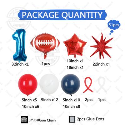 51 Stück Rugby-Ballons 32 Zoll Blau 1-9 Zahlen Rugby Folienballon fünfzackiger Stern Globos Babyparty Junge Geburtstagsfeier Dekorationen