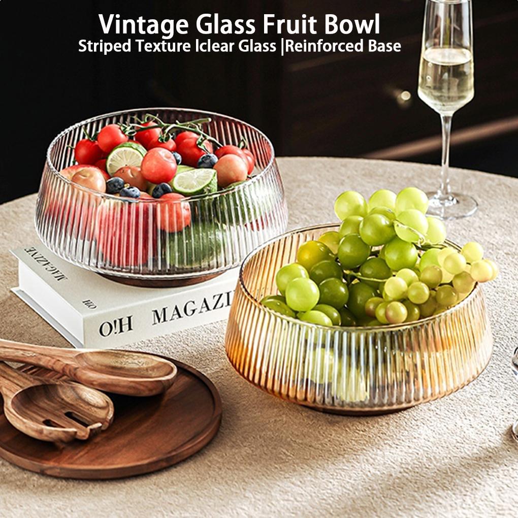 Neues 1-teiliges Salatschüssel-Set aus Glas mit Holzsockel, große mundgeblasene Glasschüssel, Restaurant-Essentials, Obstsalatschüssel