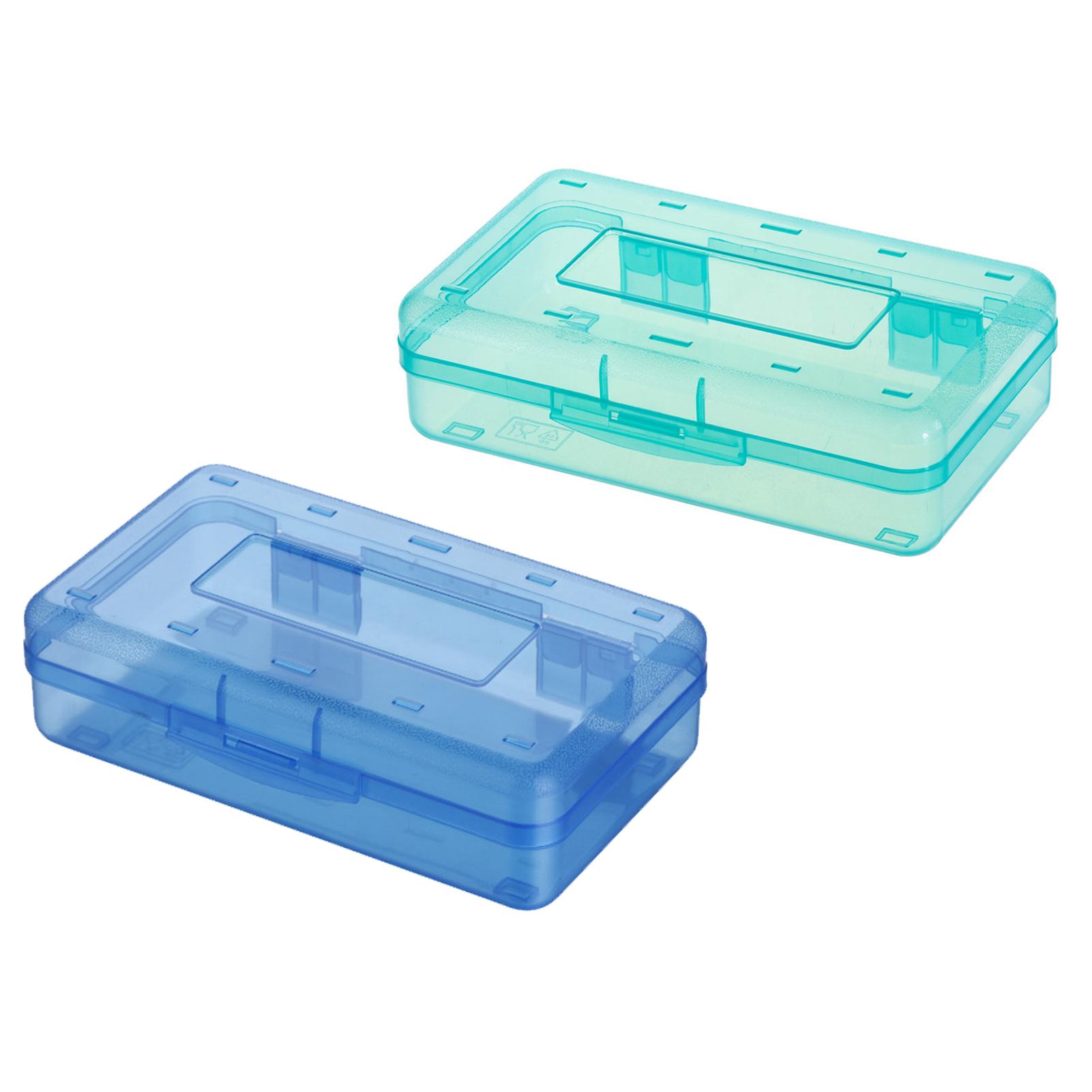 2 supplies box, crayon case 20.3X12.2X5.9cm school plastic case for used for stationery, stickers, storage (blue)