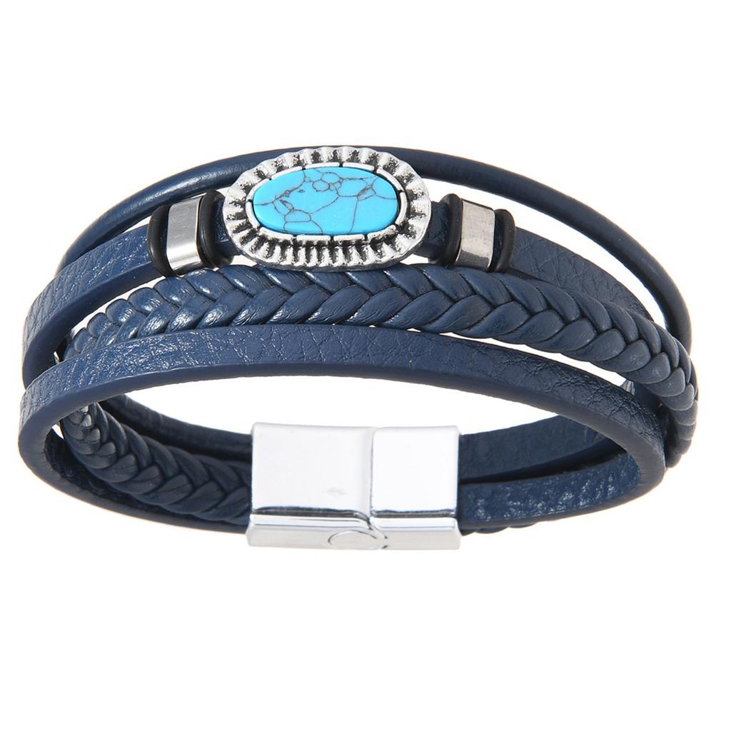 Handgefertigtes magnetisches Armband aus Türkis-Leder mit Zinklegierung, mehrlagiges Armreif-Schmuckstück für empfindliche Haut
