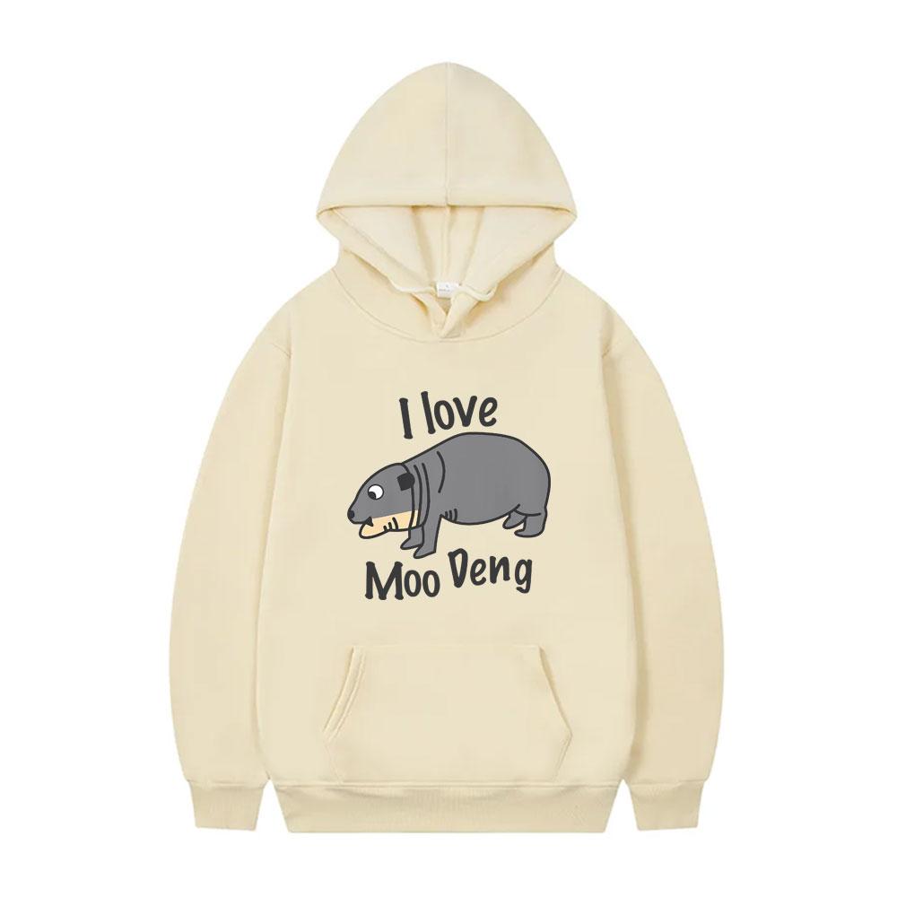 I Love Moo Deng Hoodie Cute Funny Baby Hippo Meme Tracksuit Fashion Brand Men Women Oversized Streetwear Male Vintage Hoodies