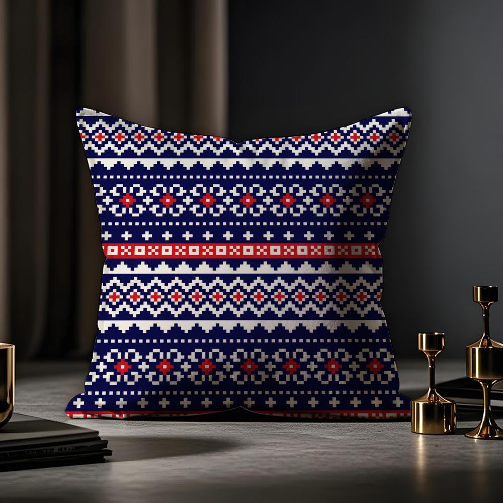 Modern And Stylish Fair Isle Cushion Cover Anti-dustmite Pillowcase Invisible Zipper Silky Short Plush Sofa Cushion Cover