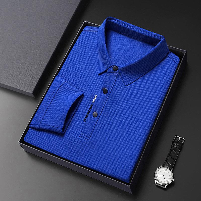 Autunno Nuovo T-Shirt Lunga da Uomo Polo con Risvolto Gioventù Business Slim Tinta Unita Manica Lunga Abbigliamento da Uomo